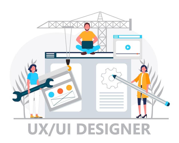 UI UX concept vector Designers are creating design of landing page User interface and user experience for construction of responsible website