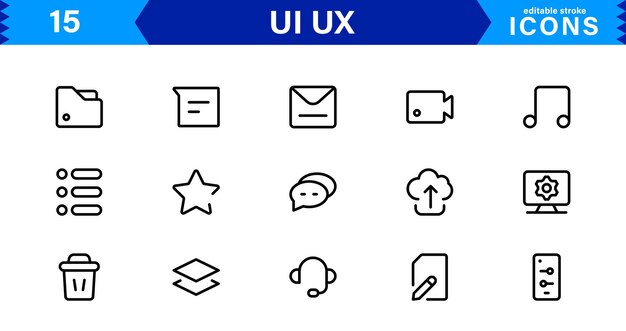 UI UX Design Icons Focused on Interface Navigation Prototyping and User Flow Presented in a Minimal Modern and HighQuality Vector Format