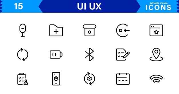 UI UX Design Icons Focused on Interface Navigation Prototyping and User Flow Presented in a Minimal Modern and HighQuality Vector Format