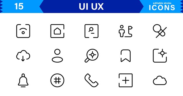 UI UX Design Icons Focused on Interface Navigation Prototyping and User Flow Presented in a Minimal Modern and HighQuality Vector Format