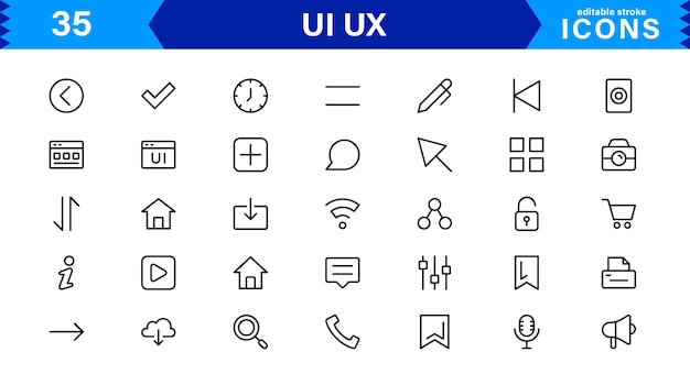 UI UX Design Icons Focused on Interface Navigation Prototyping and User Flow Presented in a Minimal Modern and HighQuality Vector Format