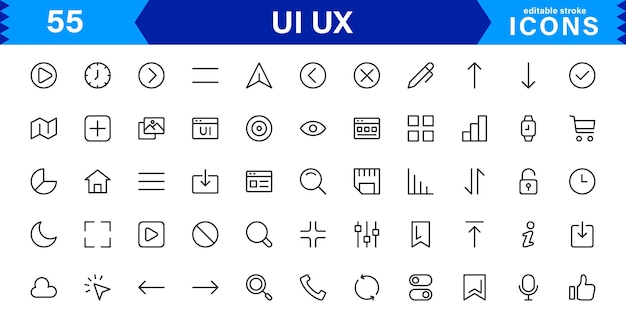 ui ux design icons focused on interface navigation prototyping and user flow presented in a minimal modern and highquality vector format