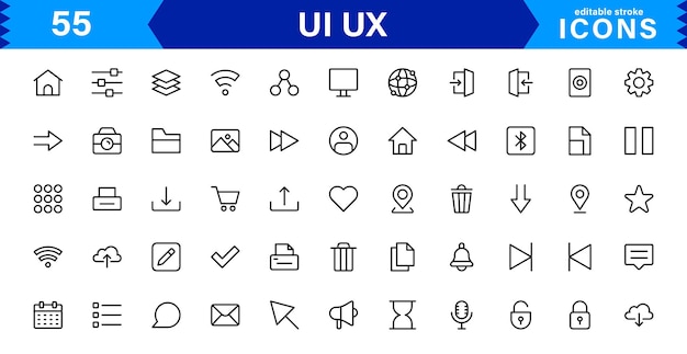 UI UX Design Icons Focused on Interface Navigation Prototyping and User Flow Presented in a Minimal Modern and HighQuality Vector Format