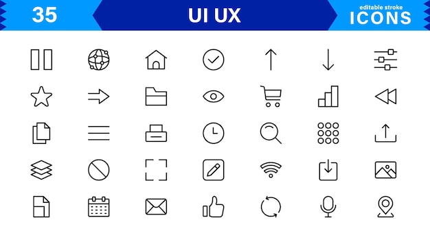 UI UX Design Icons Focused on Interface Navigation Prototyping and User Flow Presented in a Minimal Modern and HighQuality Vector Format