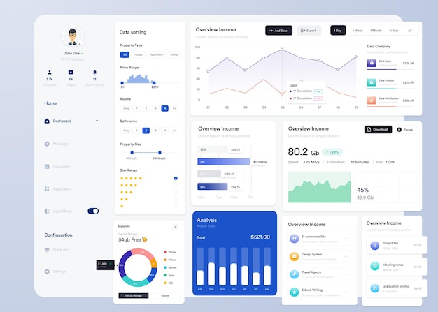 ui ux infographic dashboard ui design with graphs charts and diagrams web interface template