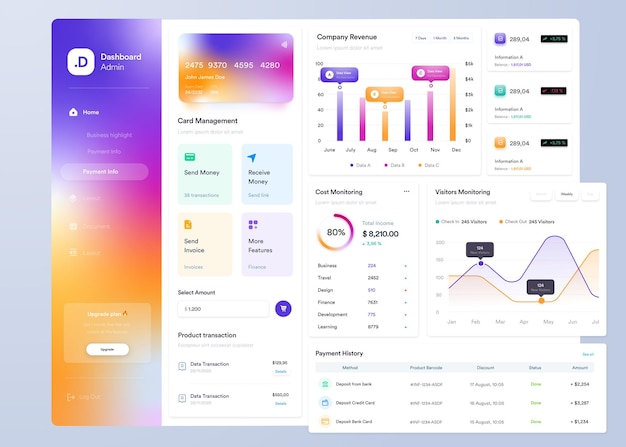 ui ux infographic dashboard ui design with graphs charts and diagrams web interface template