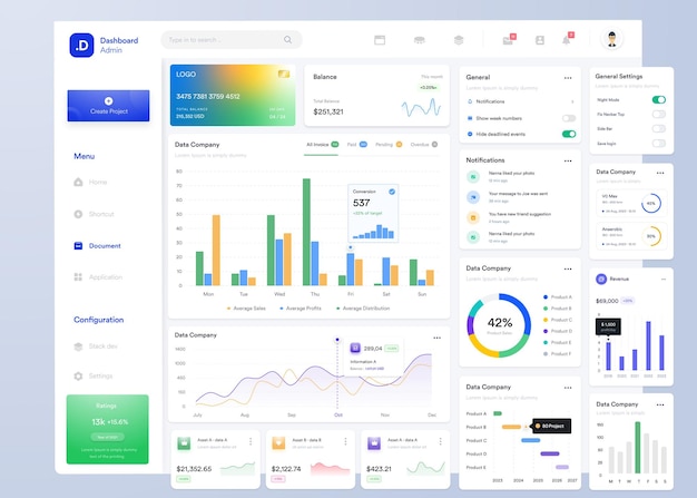 ui ux infographic dashboard ui design with graphs charts and diagrams web interface template