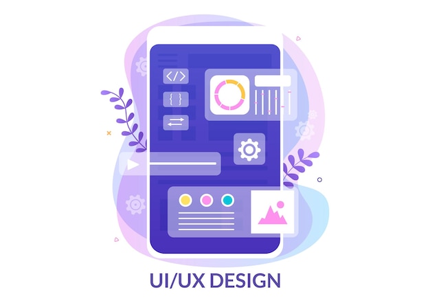 ui & ux programmer flat design vector illustration for business information and team sharing ideas with designer, coding, interface or software app development