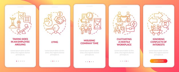 unethical organizational behavior red gradient onboarding mobile app screen