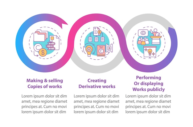 unique author rights infographic template. making, selling works copies presentation design elements. 