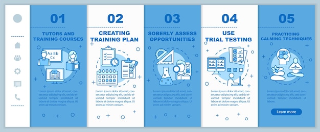 University entrance onboarding mobile web pages vector template. Tutor, course. Responsive smartphone website interface idea with linear illustrations. Webpage walkthrough step screens. Color concept