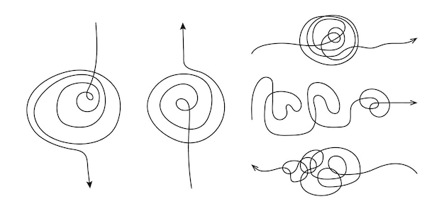 untangling lines with arrow continuous flowing thread that twists and turns complexity movement