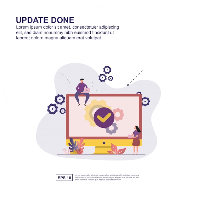 Update done concept vector illustration flat design for presentation.