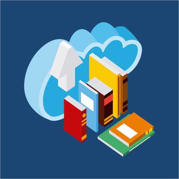 upload books cloud computing storage isometric 