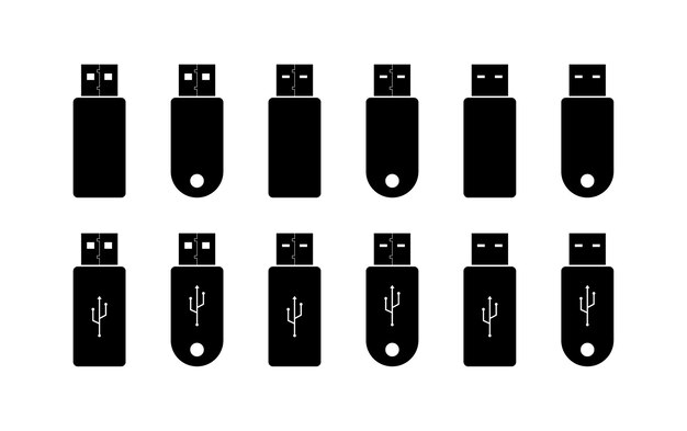USB flash drive set icons Silhouette style Vector icons