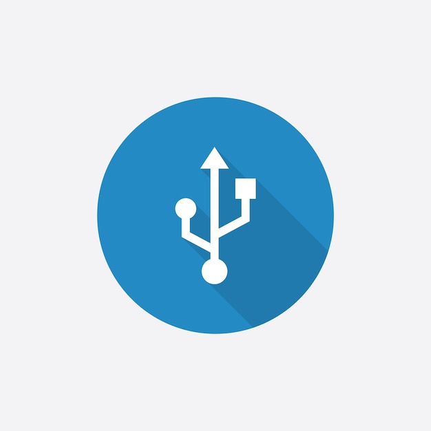 Usb Flat Blue Simple Icon with long shadowxA