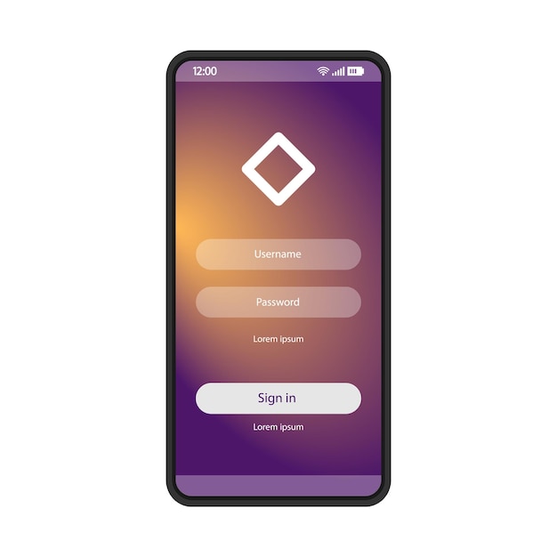 user authorization smartphone page vector template