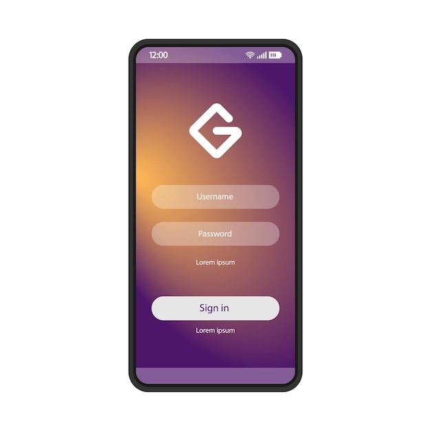 user authorization smartphone page vector template