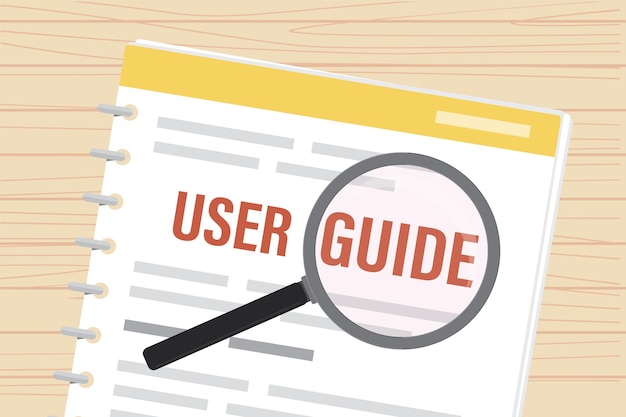 User guide with pencil Paper sheets and folder on table User manual top view FAQ instructions