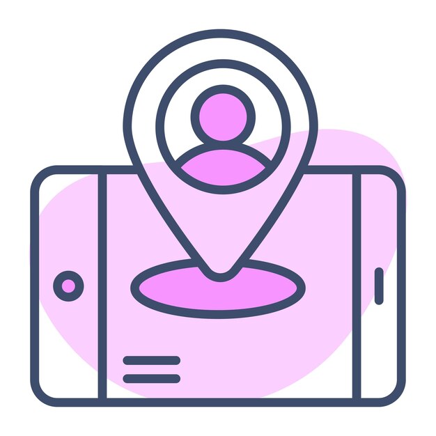 User inside location pin with mobile vector of user location in editable style