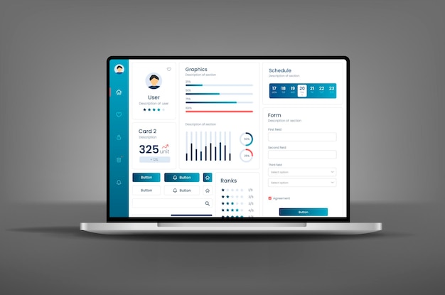 user interface of an analysis panel on a laptop ux ui design dashboard usability laptop