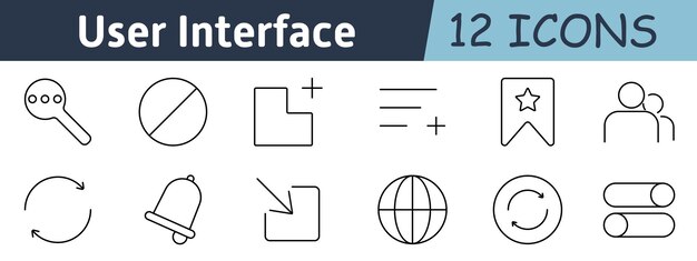 User interface set icon Magnifier restrict add feature alignments bookmark user group loop bell expand globe cycle toggle switch for interface controls