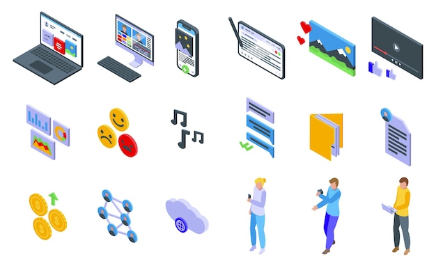 usergenerated content icons set isometric vector social author idea digital