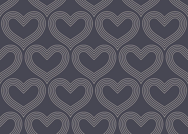 Valentine's Day Background Vector Linear Heart Seamless Pattern Abstract Retro Wallpaper. Outline Hearts Graphic Love Symbol Repetitive Subtle Texture. Art Deco Old Fashioned Tileable Illustration