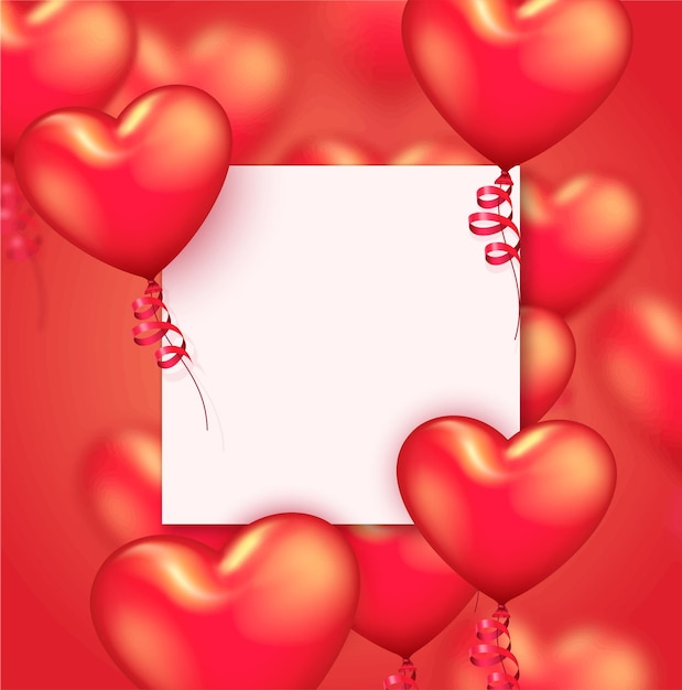 Valentines Day or anniversary background with realistic red heart balloons