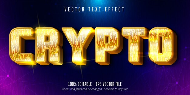 Văn bản Crypto, hiệu ứng văn bản có thể chỉnh sửa theo kiểu vàng sáng bóng