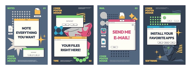 Vaporwave posters Abstract surrealistic comic hipster style banners with retro technology