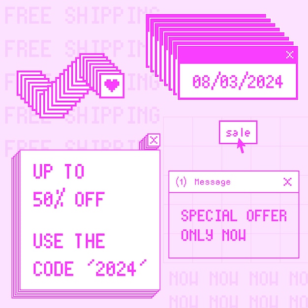 Vaporwave Sale Background Cool Y2K Style Digital Screen Sticker Store Collage Vector Illustration