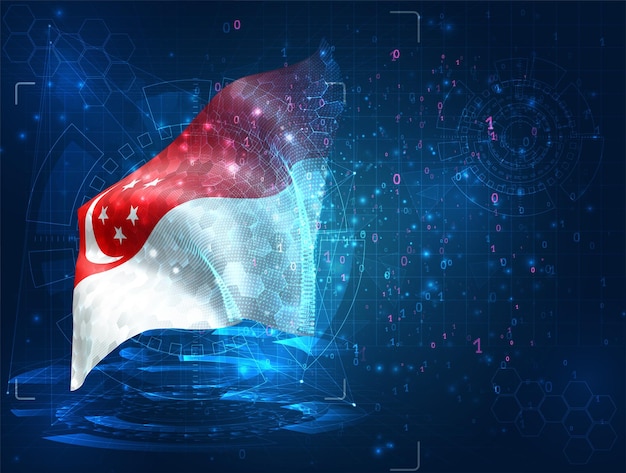 vector 3d flag on blue background with hud interfaces