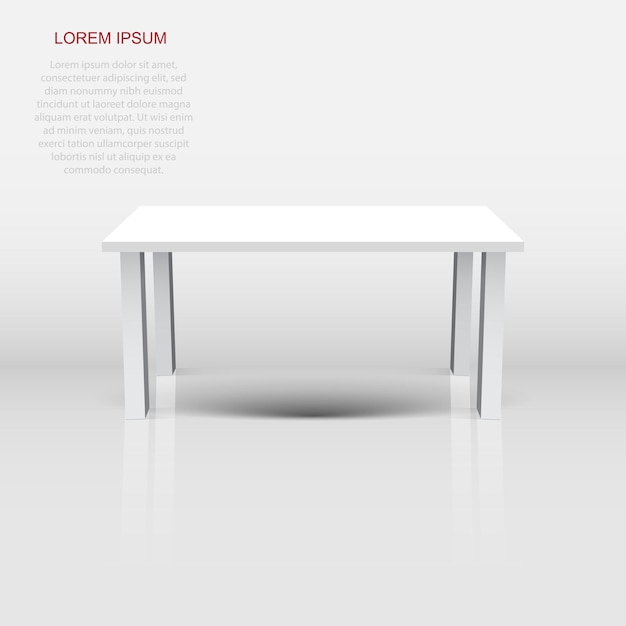 Vector 3d table for object presentation Empty white top table isolated on white background