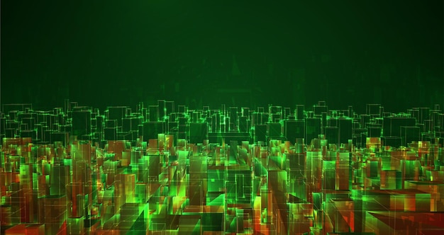 vector abstract 3d crystal a view of the roofs of the city a large chaotic set of glass pendants