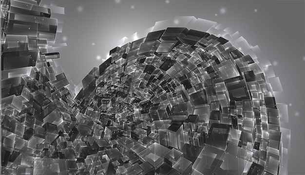 Vector abstract 3d crystal. a view of the roofs of the city, a large chaotic set of glass pendants.