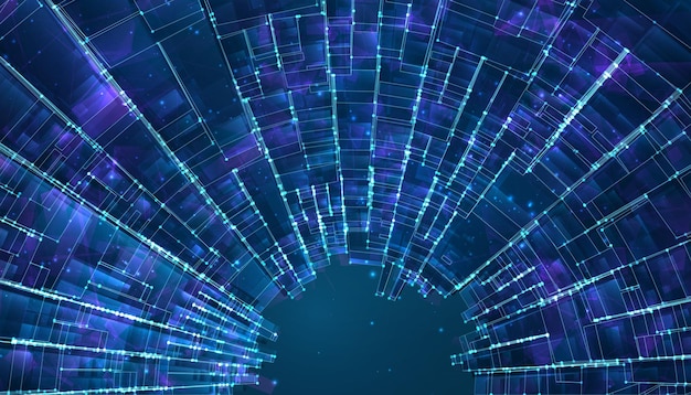 Vector abstract background of glowing square crystals on blue