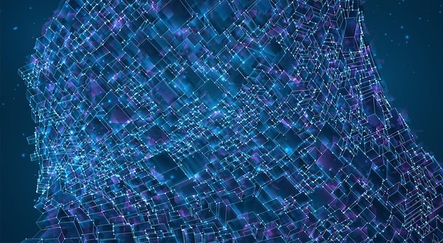 Vector abstract background of glowing square crystals on blue