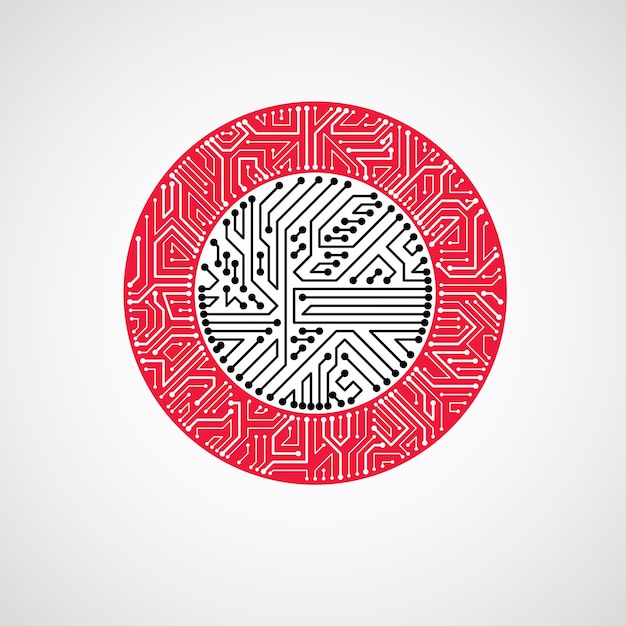 vector abstract computer circuit board illustration, monochrome round technology element with connections. electronics theme web design.