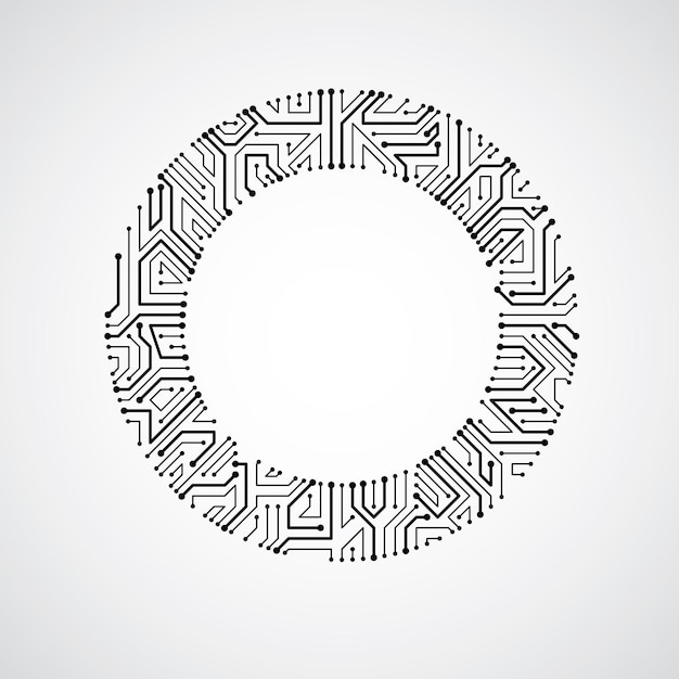 vector abstract computer circuit board illustration, monochrome round technology element with connections. electronics theme web design.