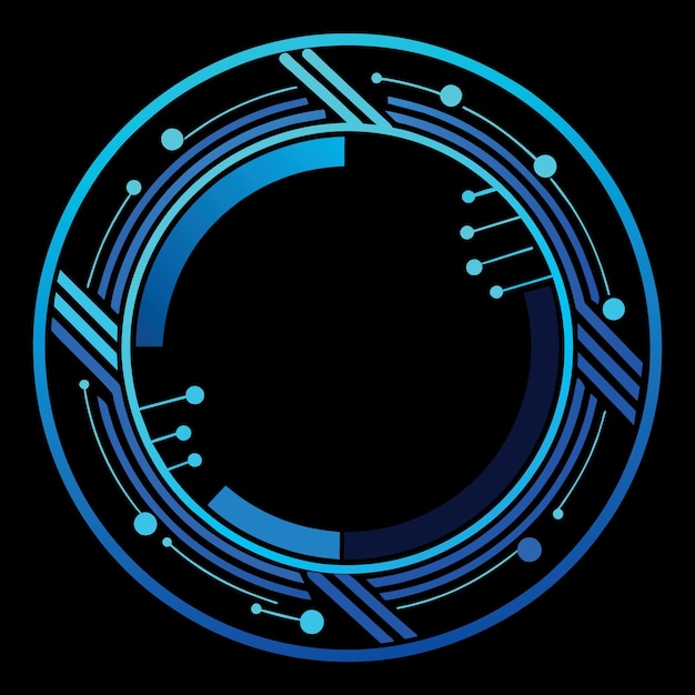 vector abstract lines in circle round shape frame by blue color isolated on black background in con