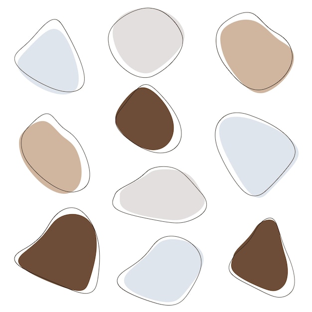 Vector abstract liquid colored shapes spots with lines on a white background