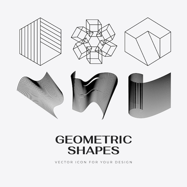 Vector abstract modern set geometric icon design in trendy linear style