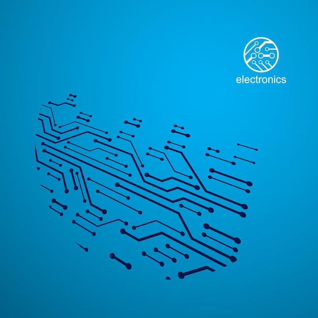 Vector abstract technology illustration with circuit board. High tech digital scheme of electronic device. Technology microchip abstract background