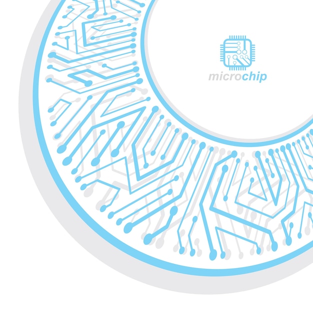 Vector abstract technology illustration with circuit board. High tech digital scheme of electronic device. Technology microchip abstract background