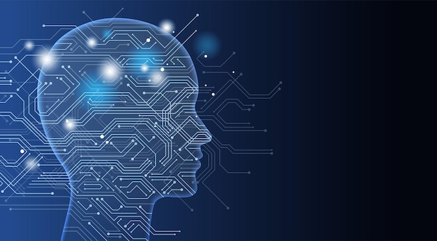 Vector Artificial Intelligence Concept Illustration With Text Space On A Dark Blue Background