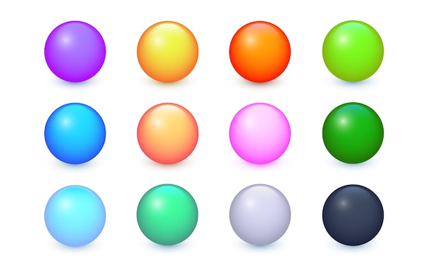 vector balls set collection of colorful balls with shadow glossy sphere isolated on white background