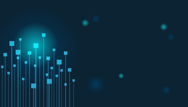 Vector banner design, illustration technology with geometric pattern over dark blue background. Modern hi tech digital technology concept. Abstract internet communication, future science tech design