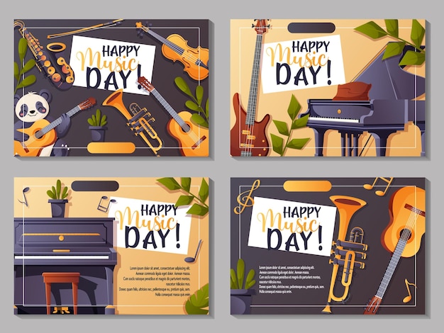 Vector banners with musical instruments for Music Day
