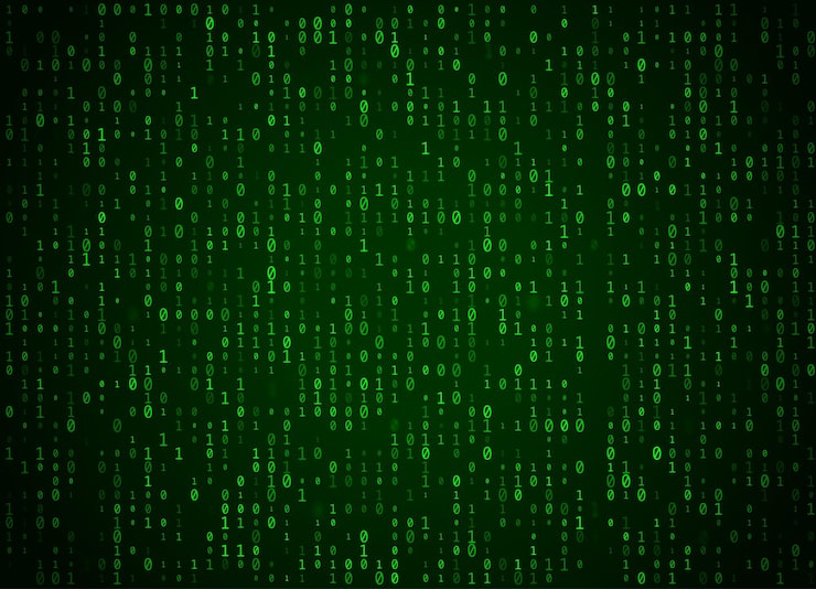 Vector vector binary code green background. big data and programming hacking, deep decryption and encryption, computer streaming numbers 1,0. coding or hacker concept.